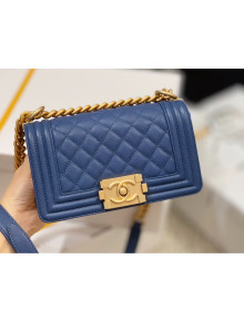 Chanel Quilted Origial Haas Caviar Leather Small Boy Flap Bag Denim Blue with Matte Gold Hardware(Top Quality)