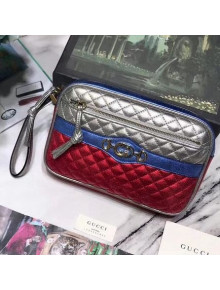 Gucci Matelassé Laminated Leather Clutch Silver/Blue/Red 2019