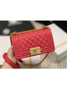 Chanel Quilted Origial Haas Caviar Leather Small Boy Flap Bag Peach with Matte Gold Hardware(Top Quality)