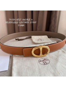 Hermes Reversible Epsom Calfskin Belt 32mm with Twin Buckle Brown 2021