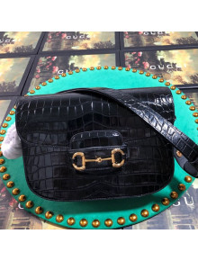 Gucci Crocodile Embossed Leather 1955 Horsebit Small Shoulder Bag 602206 2019