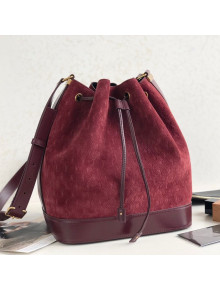 Saint Laurent Monogram All Over Bucket Bag in Suede 568606 Burgundy 2019