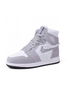 Nike WMNS AJ1 High-Top Sneakers in Calfskin and Wool Grey 2020