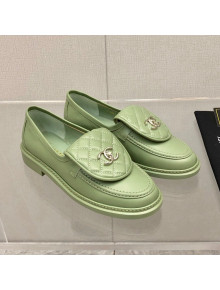 Chanel Leather Loafers with CC Foldover Green 2021