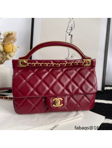 Chanel Hanger Calfskin Small Flap Bag With Top Handle Burgundy Fall 2021