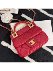 Chanel Hanger Calfskin Mini Flap Bag With Top Handle Burgundy Fall 2021