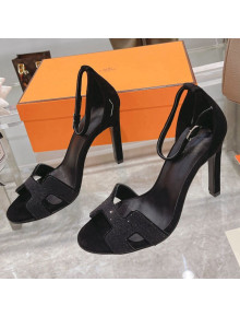 Hermes Premiere Crystal H Heel 10.5cm Sandals Black 2021 04