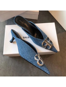 Balenciaga Blue Denim Kitten Heel BB Mules 2018