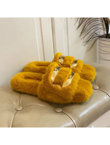 Stella Luna Fur Metal Charm Flat Mules Yellow 2020