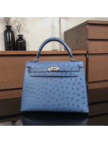 Hermes Original Ostrich Leather Kelly 25cm/28cm Sky Blue