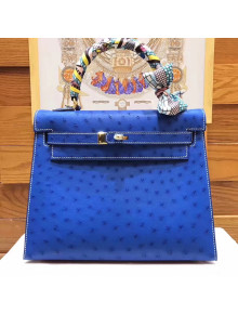 Hermes Original Ostrich Leather Kelly 25cm/28cm Blue