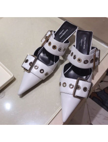 Balenciaga Leather Belt Mule Pumps 25mm White 2019