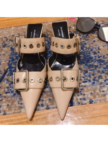 Balenciaga Leather Belt Mule Pumps 25mm Nude 2019