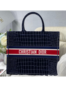 Dior Large Book Tote Bag in Blue Crocodile-Effect Embroidered Velvet 2021