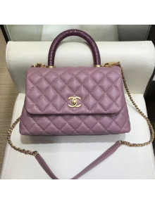 Chanel Chevron Grained Calfskin Coco Lizard Handle Mini Bag Lavender 2018