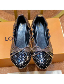 Louis Vuitton Monogram Canvas and Studded Patent Leather Flat Ballerinas Black 2019