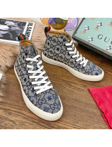 Gucci GG Star Bee Canvas High top Sneakers Grey/Blue 2020 (For Women and Men)