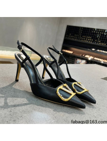 Valentino VLOGO SIGNATURE Calfskin Slingback Pump with 8cm Heel Black 2022