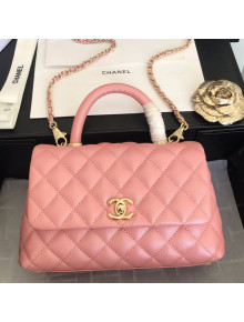 Chanel Iridescent Grained Quilted Calfskin Small Coco Handle Flap Top Handle Bag Pink 2019