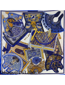 Hermes Saddle Pad Print Twilly Silk Square Scarf 90x90cm Blue 2021