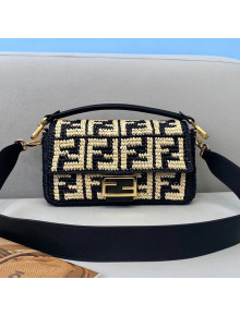 Fendi Raffia Baguette Medium Bag Black/Beige 2021