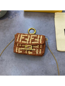 Fendi Woven Raffia Nano Baguette Charm Brown 2021