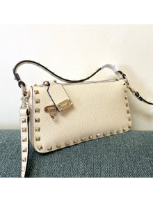 Valentino Small Rockstud Grainy Calfskin Crossbody Bag White 2021 5500