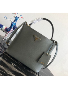 Prada Double Saffiano Leather Bucket Bag 1BA211 Grey 2019