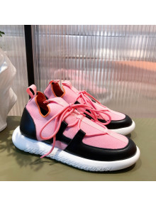 Hermes Duel Knit and Calfskin Sneakers Pink/Black 2021 0