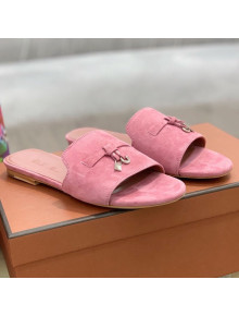 Loro Piana Suede Flat Slide Sandals Pink 2021 07