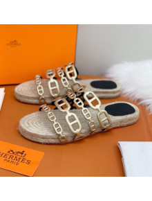 Hermes "Chaine d'Ancre" Espadrille Slide Sandals Gold 2021