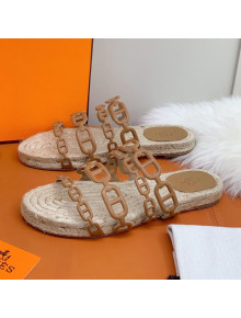 Hermes "Chaine d'Ancre" Espadrille Slide Sandals Brown 2021