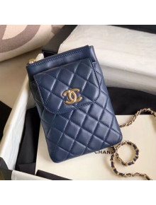 Chanel Quilted Lambskin Phone Holder Clutch with Chain and Coin Purse AP1191 Navy Blue 2020