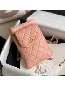 Chanel Quilted Lambskin Phone Holder Clutch with Chain and Coin Purse AP1191 Nude Pink 2020