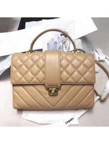 Chanel Quilted and Chevron Calfskin Large Flap Bag with Top Handle AS0712 Beige 2019