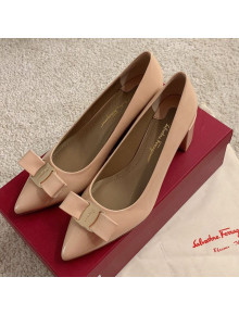 Salvatore Ferragamo Alice Vara Bow Patent Leather Pumps 5.5cm Nude 2021