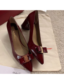 Salvatore Ferragamo Alice Vara Bow Patent Leather Pumps 5.5cm Burgundy 2021