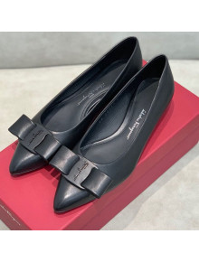 Salvatore Ferragamo Viva Lambskin Bow Flat Ballerinas/Wedge Pumps Black 2021