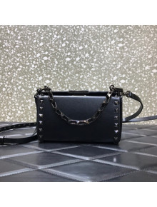 Valentino Rockstud Alcove Grainy Calfskin Clutch Mini Bag All Black 2021 0599