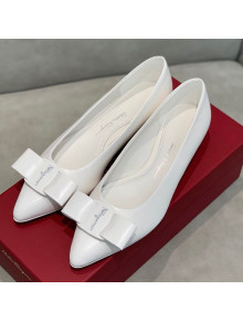 Salvatore Ferragamo Viva Lambskin Bow Flat Ballerinas/Wedge Pumps White 2021