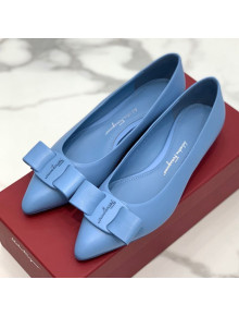 Salvatore Ferragamo Viva Lambskin Bow Flat Ballerinas/Wedge Pumps Blue 2021