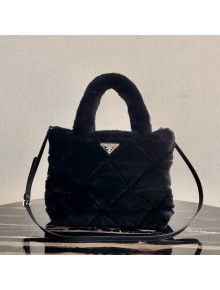 Prada Shearling Wool Tote Bag 1BG378 Black 2021