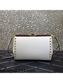 Valentino Rockstud Alcove Grainy Calfskin Crossbody Bag White/Gold 2021 0061