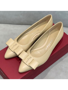 Salvatore Ferragamo Viva Lambskin Bow Flat Ballerinas/Wedge Pumps Nude 2021