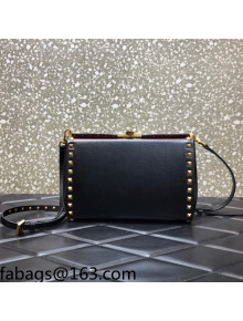 Valentino Rockstud Alcove Grainy Calfskin Crossbody Bag Black/Gold 2021 0061