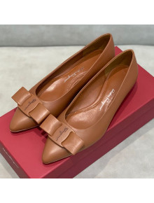 Salvatore Ferragamo Viva Lambskin Bow Flat Ballerinas/Wedge Pumps Brown 2021