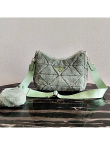 Prada System Shearling Wool Patchwork Shoulder Bag 1BC151 Green 2021