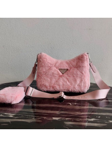 Prada System Shearling Wool Patchwork Shoulder Bag 1BC151 Pink 2021