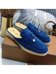 Loro Piana Tassel Suede Flat Mules Blue 202042