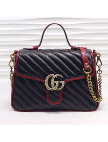 Gucci GG Diagonal Marmont Leather Small Top Handle Bag 498110 Black/Red 2019